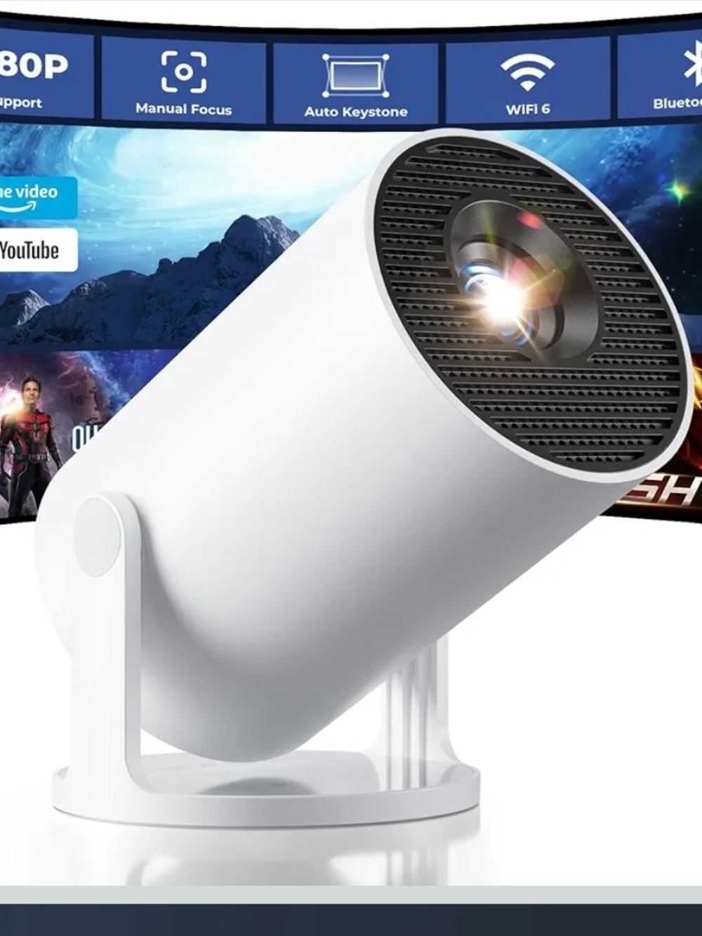 Mini Projector WiFi Bluetooth Built-In Apps 180° Rotating Auto Keystone